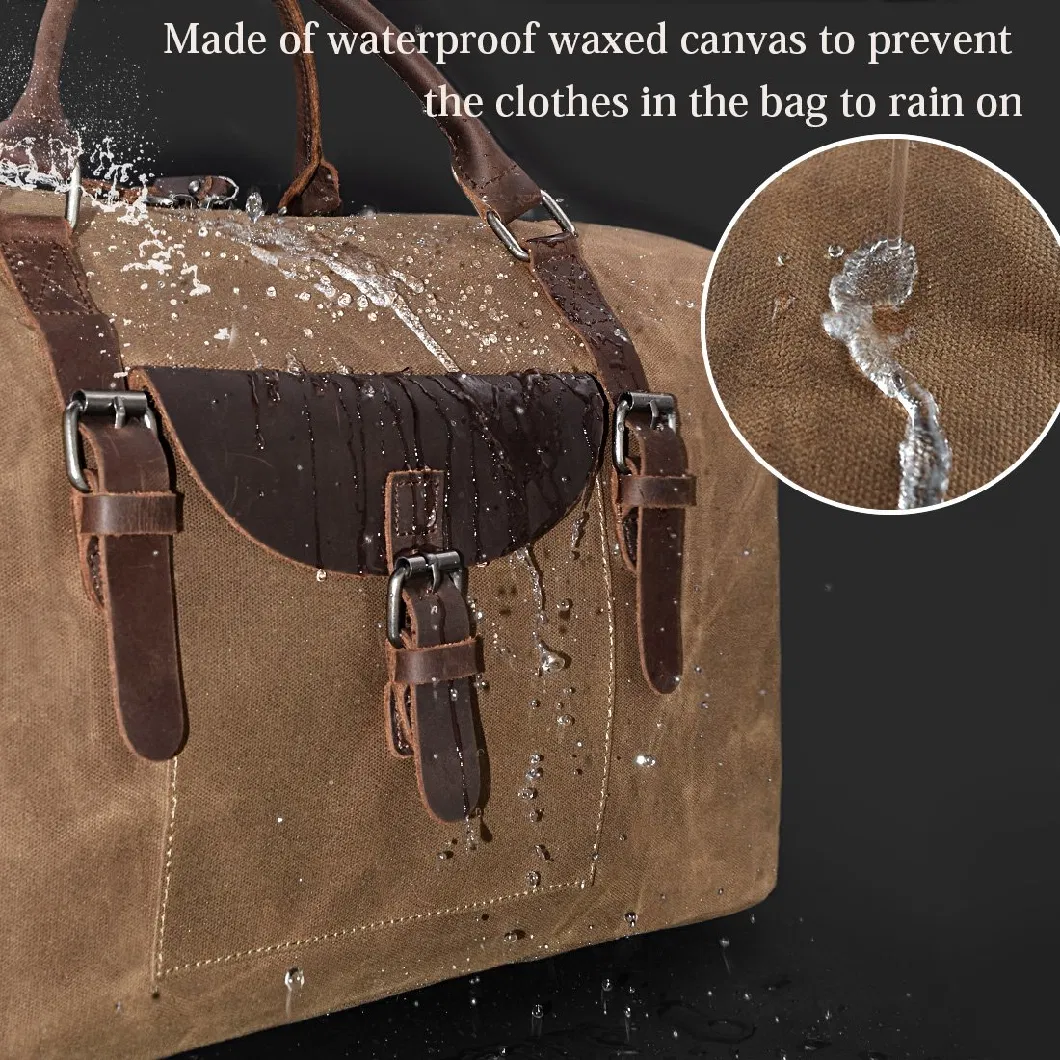 Waterproof Canvas Leather Carryon Hand Bag Men Weekender Overnight Travel Bag with Adjustable Shoulder Strap (RS-1912044)