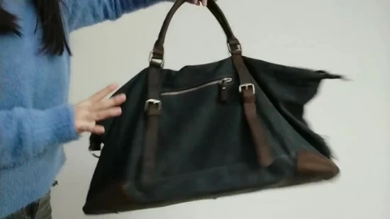 Waterproof Canvas Leather Carryon Hand Bag Men Weekender Overnight Travel Bag with Adjustable Shoulder Strap (RS