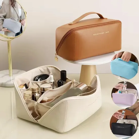 Custom Large Capacity Travel Storage PU Makeup Wash Cosmetics Bag 