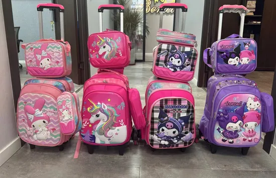 3D EVA Cartoon Blue Spider Man Three Set Trolley School Backpack Bag with Wheel for Boys 