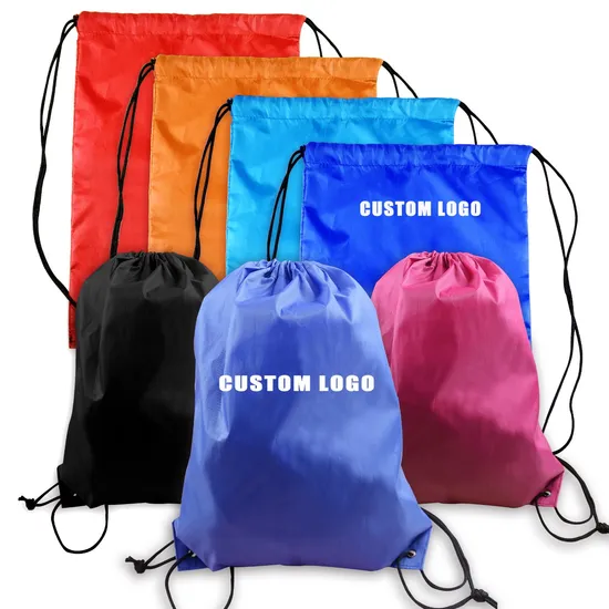 Custom Logo Promotion Polyester Nylon Sport Drawstring Gym Sport Bag Backpack 