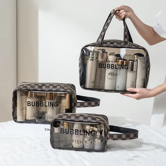 Xianghui Custom Makeup Bag Portable PU PVC Leather Waterproof PVC Travel Make up Cosmetic Bag 