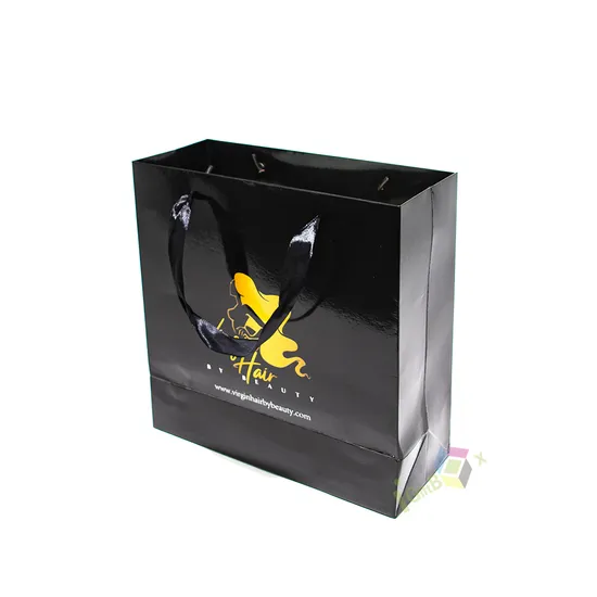 Custom Luxury Wholesale Designer Matt Black Fashion Logo Printed Packaging Kraft Shopping Gift Wrapping Paper Bag for Cosmetics/Clothing/Gifts 
