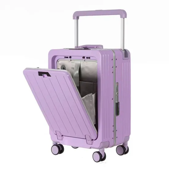 Customized Wide Trolley Multifunctional Suitcase Aluminum Frame Front Opening Boarding Case 20