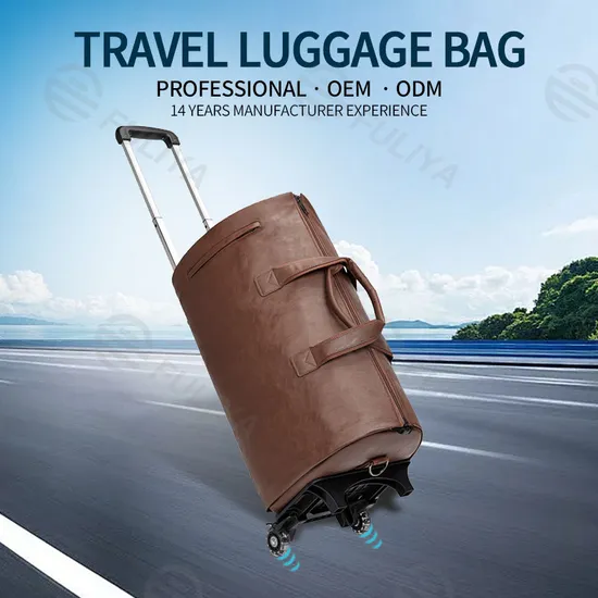 Fuliya Factory Custom Trolley Rolling Luggage Bag Travel Suitcase Waterproof PU Leather Folding Garment Duffle Bag 