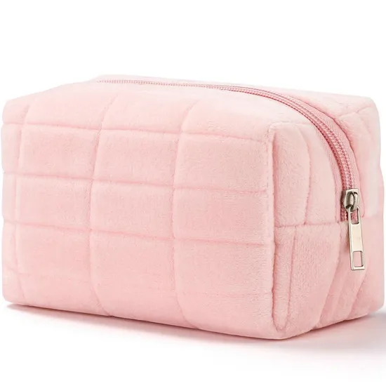 Custom Logo Velvet Makeup Pouch Travel Cosmetic Bags Pink Makeup Bag 