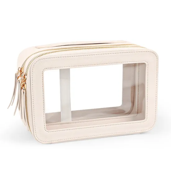 Small Makeup Cosmetic Case Leather Portable Versatile Zipper Toiletry Bag for Women 