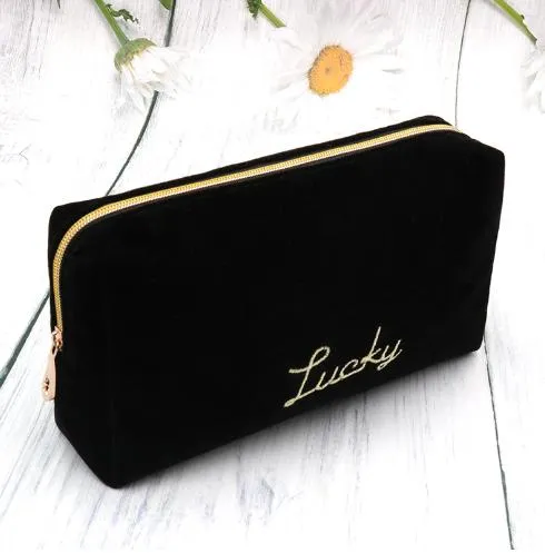 Custom Logo Small Black Neoprene Toiletry Cosmetic Pouch Makeup Bags 
