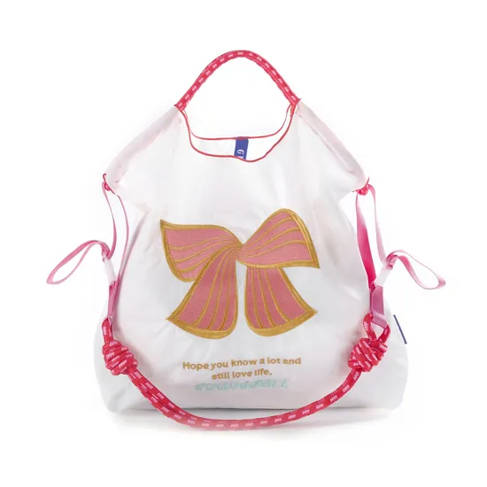 Fashion Custom Embroidered Foldable Cartoon Design Casual Nylon Tote Bag Shopping Bag Beach Tote Bag Travel Bag for Women 